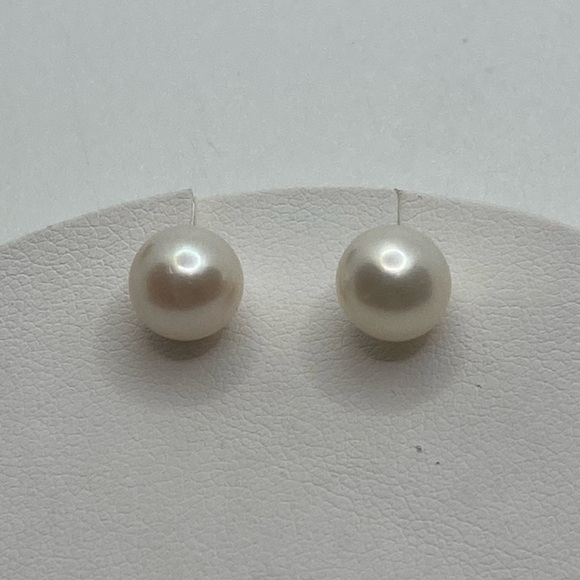 Vtg 14k Yellow Gold & Freshwater Pearl Stud Earrings - 8mm - Picture 5 of 11